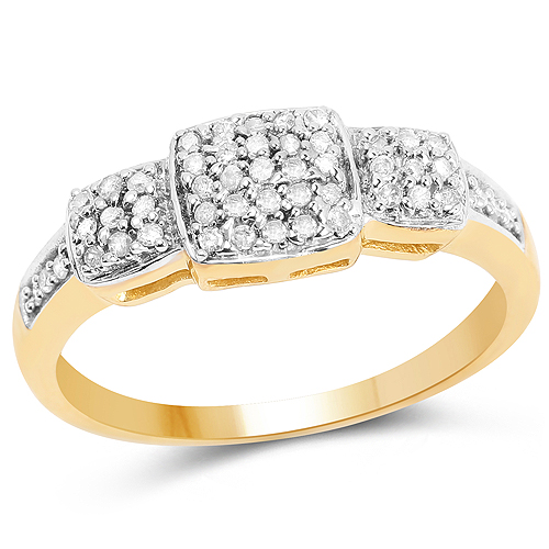 Diamond-14K Yellow Gold Plated 0.21 Carat Genuine White Diamond .925 Sterling Silver Ring