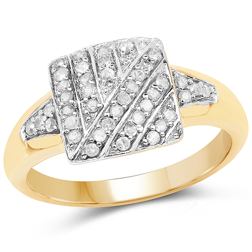 Diamond-14K Yellow Gold Plated 0.23 Carat Genuine White Diamond .925 Sterling Silver Ring