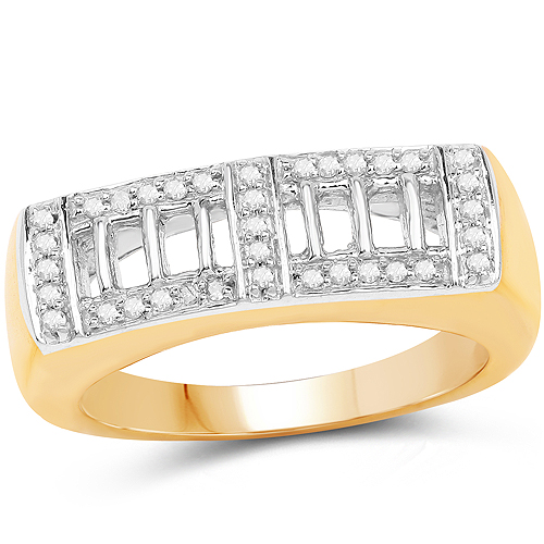 Diamond-14K Yellow Gold Plated 0.19 Carat Genuine White Diamond .925 Sterling Silver Ring