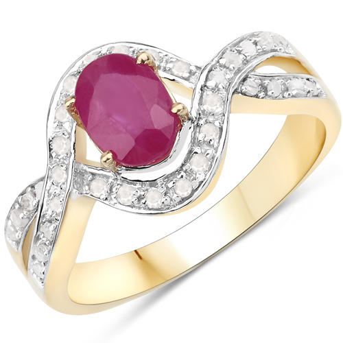 Ruby-0.98 Carat Genuine Ruby and White Diamond .925 Sterling Silver Ring