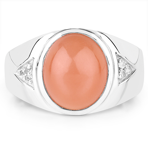 6.59 Carat Genuine Peach Moonstone and White Topaz .925 Sterling Silver Ring