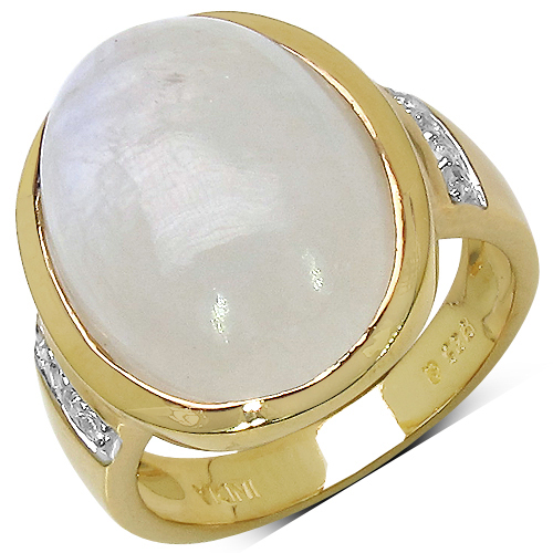 Rings-14.12 Carat Genuine White Rainbow Moonstone and White Topaz .925 Sterling Silver Ring