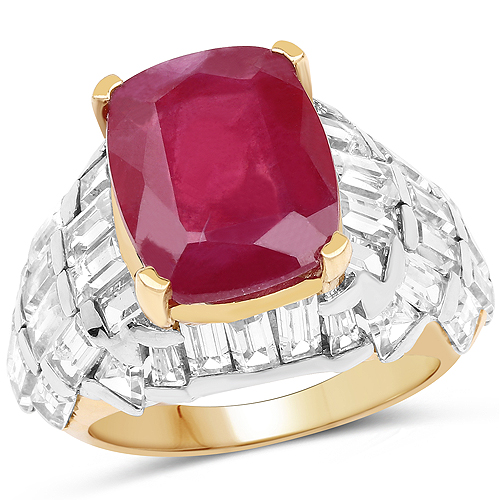 Ruby-14K Yellow Gold Plated 10.76 Carat Glass Filled Ruby and White Topaz .925 Sterling Silver Ring