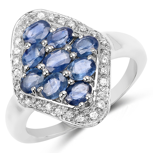 Sapphire-2.12 Carat Genuine Blue Sapphire & White Zircon .925 Sterling Silver Ring