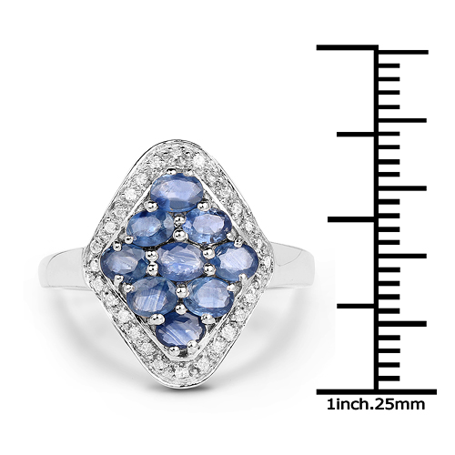 2.12 Carat Genuine Blue Sapphire & White Zircon .925 Sterling Silver Ring