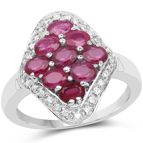 Ruby-2.12 Carat Genuine Glass Filled Ruby & White Zircon .925 Sterling Silver Ring