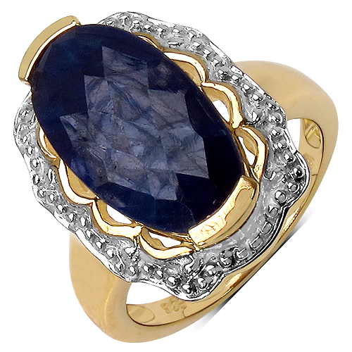 Sapphire-14K Yellow Gold Plated 7.55 Carat Genuine Sapphire .925 Sterling Silver Ring