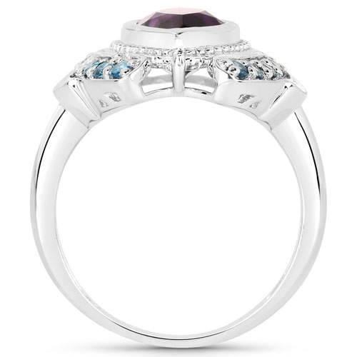3.06 Carat Genuine Amethyst and London Blue Topaz .925 Sterling Silver Ring