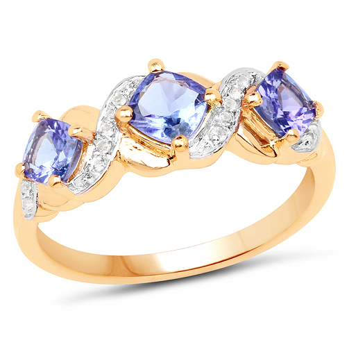Tanzanite-14K Yellow Gold Plated 1.20 Carat Genuine Tanzanite and White Topaz .925 Sterling Silver Ring
