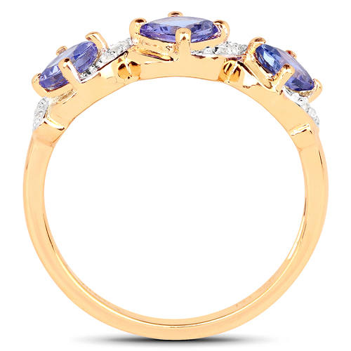 14K Yellow Gold Plated 1.20 Carat Genuine Tanzanite and White Topaz .925 Sterling Silver Ring