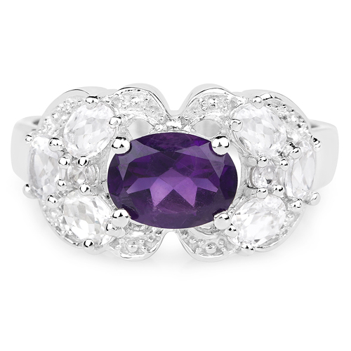 2.75 Carat Genuine Amethyst and White Zircon .925 Sterling Silver Ring