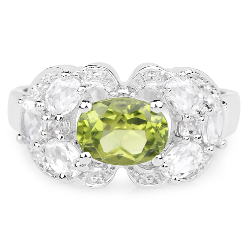2.70 Carat Genuine Peridot and White Zircon .925 Sterling Silver Ring