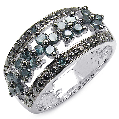 Diamond-0.62 Carat Genuine Blue Diamond .925 Sterling Silver Ring