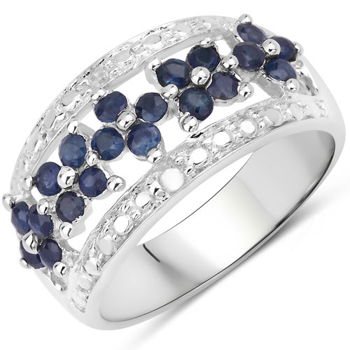 Sapphire-0.94 Carat Genuine Blue Sapphire and White Diamond .925 Sterling Silver Ring