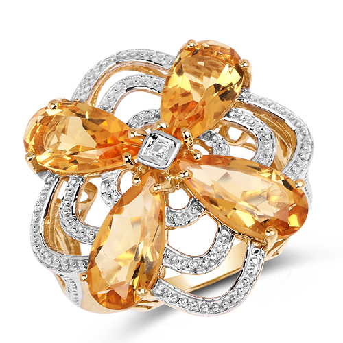 Citrine-14K Yellow Gold Plated 8.80 Carat Genuine Citrine .925 Sterling Silver Ring