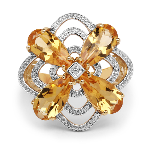 14K Yellow Gold Plated 8.80 Carat Genuine Citrine .925 Sterling Silver Ring