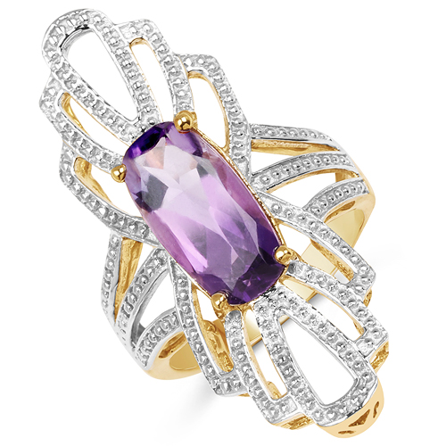 Amethyst-14K Yellow Gold Plated 2.70 Carat Genuine Amethyst .925 Sterling Silver Ring