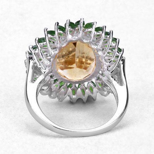 7.02 Carat Genuine Citrine and Chrome Diopside .925 Sterling Silver Ring