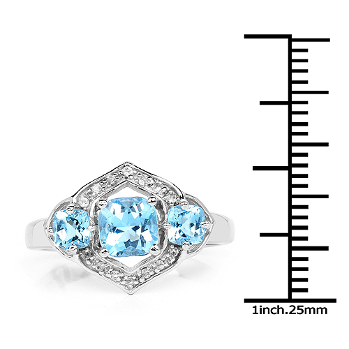 1.91 Carat Genuine Swiss Blue Topaz and White Topaz .925 Sterling Silver Ring