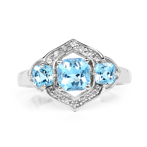 1.91 Carat Genuine Swiss Blue Topaz and White Topaz .925 Sterling Silver Ring