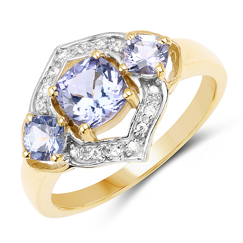 Tanzanite-14K Yellow Gold Plated 1.58 Carat Genuine Tanzanite and White Topaz .925 Sterling Silver Ring