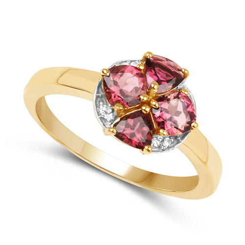 14K Yellow Gold Plated 0.94 Carat Genuine Pink Tourmaline & White Topaz .925 Sterling Silver Ring
