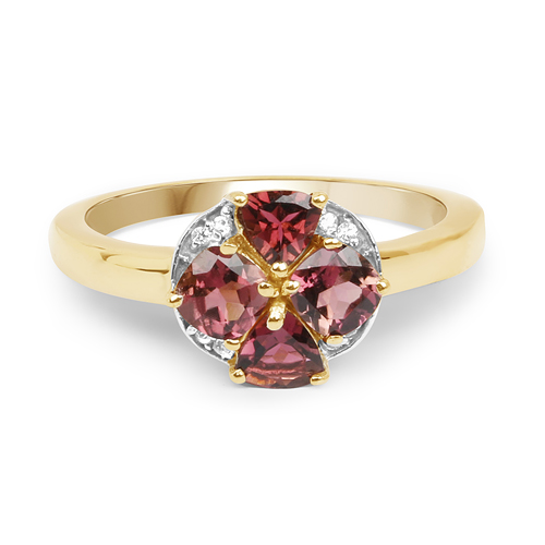 14K Yellow Gold Plated 0.94 Carat Genuine Pink Tourmaline & White Topaz .925 Sterling Silver Ring