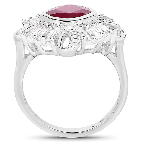 2.66 Carat Glass Filled Ruby and White Topaz .925 Sterling Silver Ring