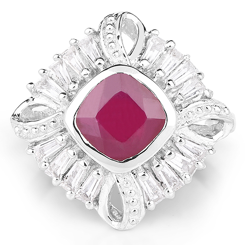 2.66 Carat Glass Filled Ruby and White Topaz .925 Sterling Silver Ring