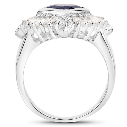 3.06 Carat Glass Filled Sapphire and White Topaz .925 Sterling Silver Ring