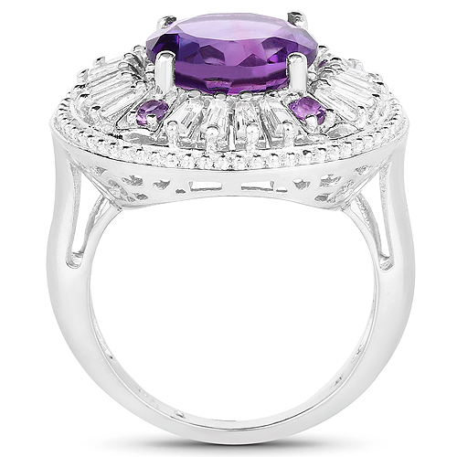 5.58 Carat Genuine Amethyst and White Topaz .925 Sterling Silver Ring