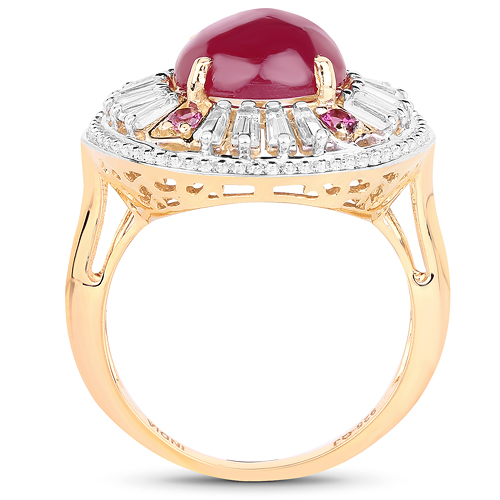 14K Yellow Gold Plated 8.91 Carat Genuine Glass Filled Ruby, Rhodolite & White Topaz .925 Sterling Silver Ring