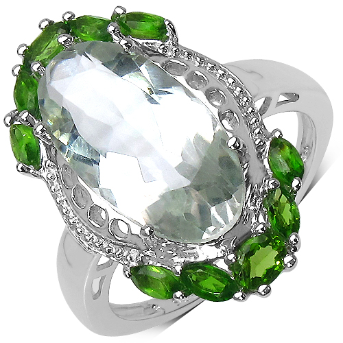 Amethyst-6.87 Carat Genuine Green Amethyst & Chrome Diopside .925 Sterling Silver Ring