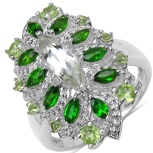 Amethyst-2.32 Carat Genuine Green Amethyst, Chrome Diopside and Peridot .925 Sterling Silver Ring