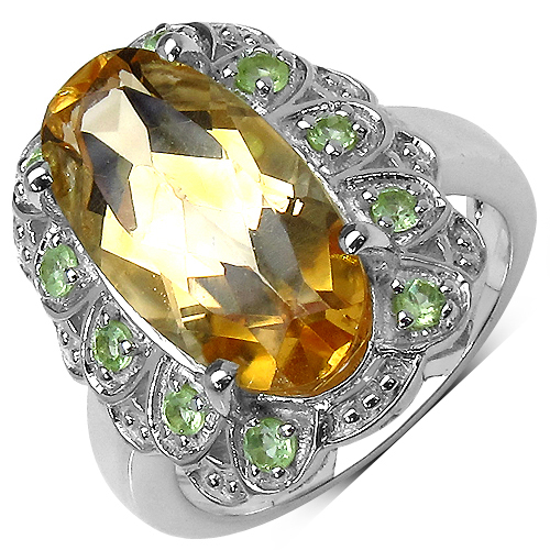Citrine-6.51 Carat Genuine Citrine and Peridot .925 Sterling Silver Ring