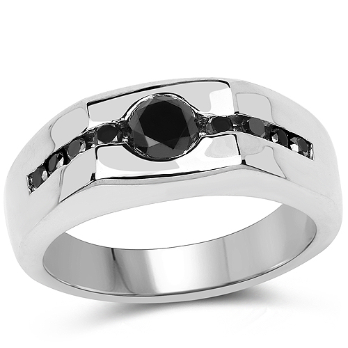 Diamond-0.74 Carat Genuine Black Diamond .925 Sterling Silver Ring