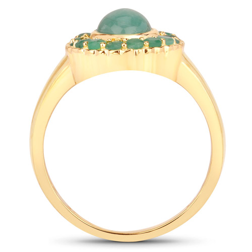 14K Yellow Gold Plated 1.83 Carat Genuine Emerald .925 Sterling Silver Ring