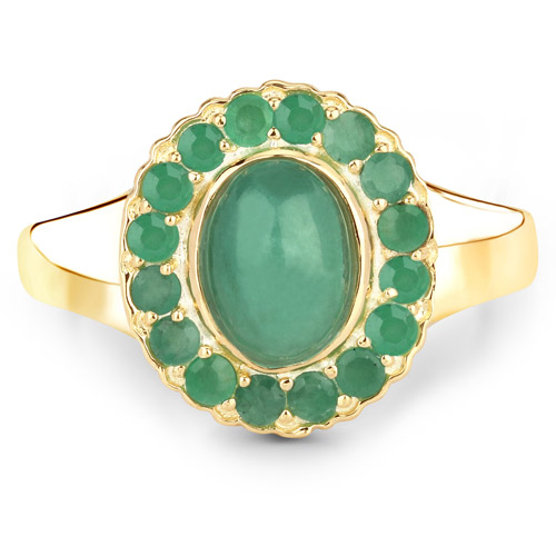 14K Yellow Gold Plated 1.83 Carat Genuine Emerald .925 Sterling Silver Ring