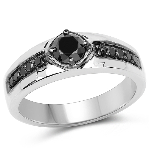 Diamond-0.65 Carat Genuine Black Diamond .925 Sterling Silver Ring