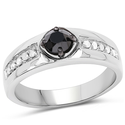 Diamond-0.65 Carat Genuine Black Diamond and White Diamond .925 Sterling Silver Ring