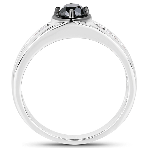 0.65 Carat Genuine Black Diamond and White Diamond .925 Sterling Silver Ring