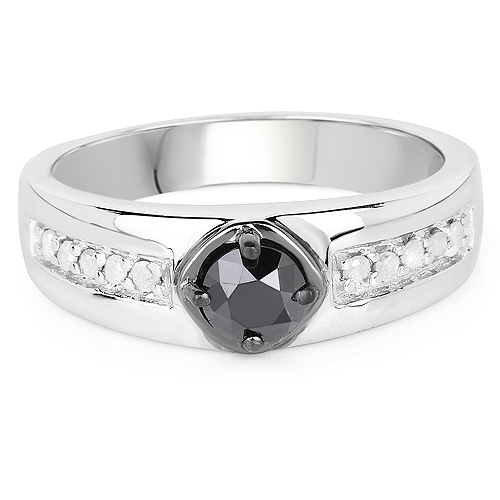 0.65 Carat Genuine Black Diamond and White Diamond .925 Sterling Silver Ring