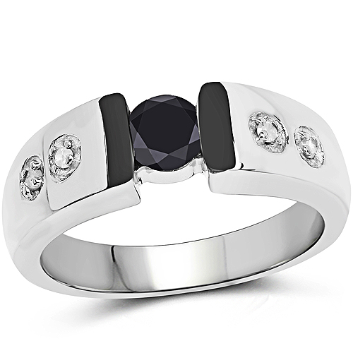 Diamond-0.56 Carat Genuine Black Diamond and White Diamond .925 Sterling Silver Ring