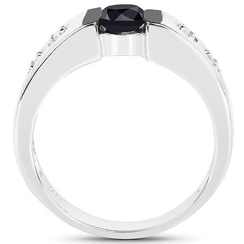 0.56 Carat Genuine Black Diamond and White Diamond .925 Sterling Silver Ring