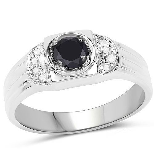 Diamond-0.39 Carat Genuine Black Diamond and White Diamond .925 Sterling Silver Ring