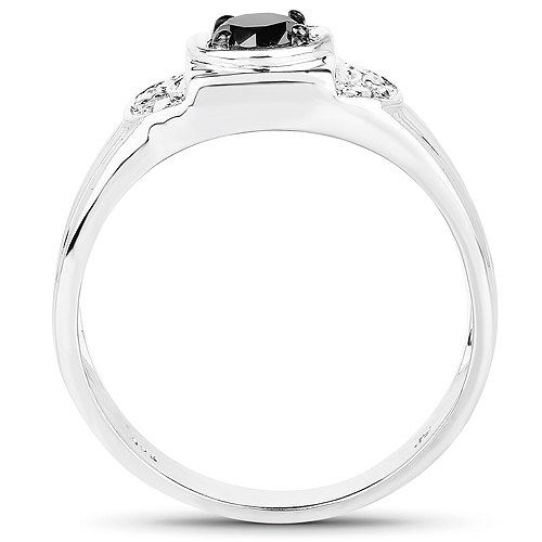 0.39 Carat Genuine Black Diamond and White Diamond .925 Sterling Silver Ring