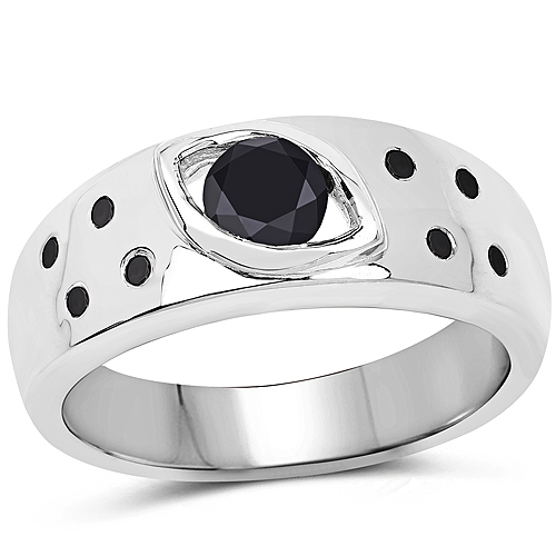 Diamond-0.59 Carat Genuine Black Diamond .925 Sterling Silver Ring