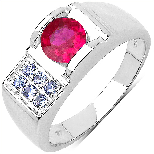 Ruby-1.13 Carat Created Ruby and Tanzanite .925 Sterling Silver Ring