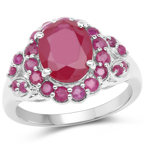 Ruby-4.43 Carat Glass Filled Ruby and Ruby .925 Sterling Silver Ring