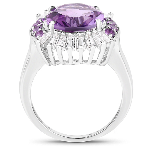 5.20 Carat Genuine Amethyst and White Topaz .925 Sterling Silver Ring